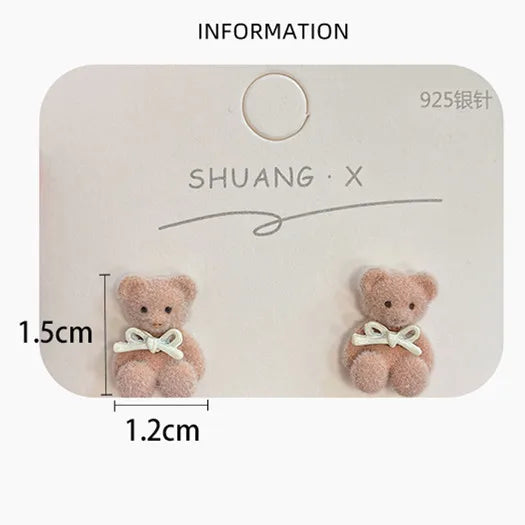 1 Pair Cute Bear Enamel Alloy Flocking Ear Studs