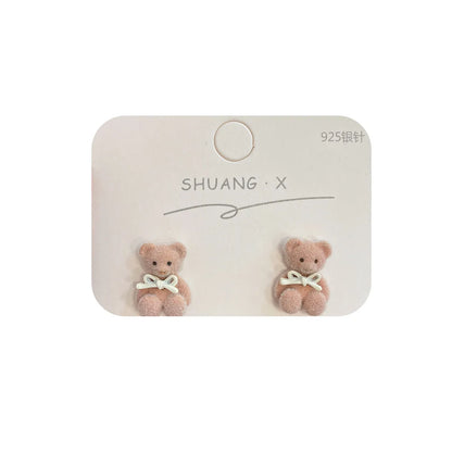 1 Pair Cute Bear Enamel Alloy Flocking Ear Studs