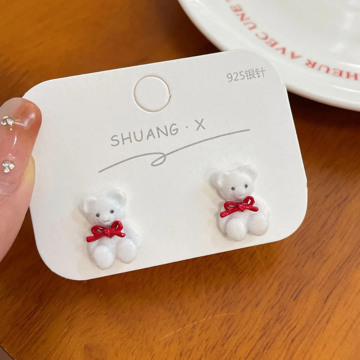 1 Pair Cute Bear Enamel Alloy Flocking Ear Studs