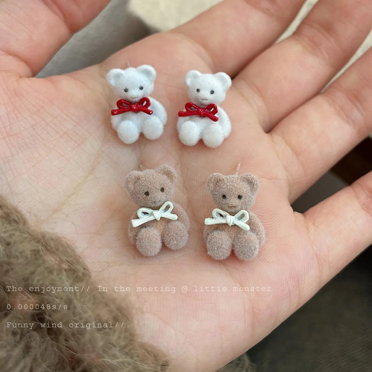 1 Pair Cute Bear Enamel Alloy Flocking Ear Studs