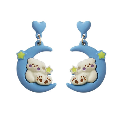 1 Pair Cute Bear Patchwork Alloy Drop Earrings