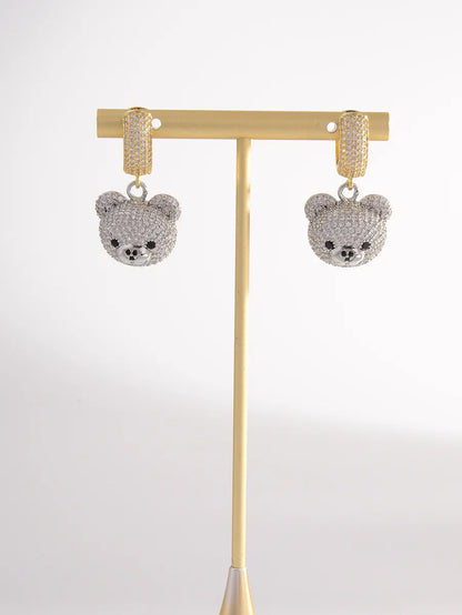 1 Pair Cute Bear Plating Inlay Copper Rhinestones 18k Gold Plated Drop Earrings