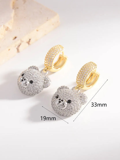 1 Pair Cute Bear Plating Inlay Copper Rhinestones 18k Gold Plated Drop Earrings