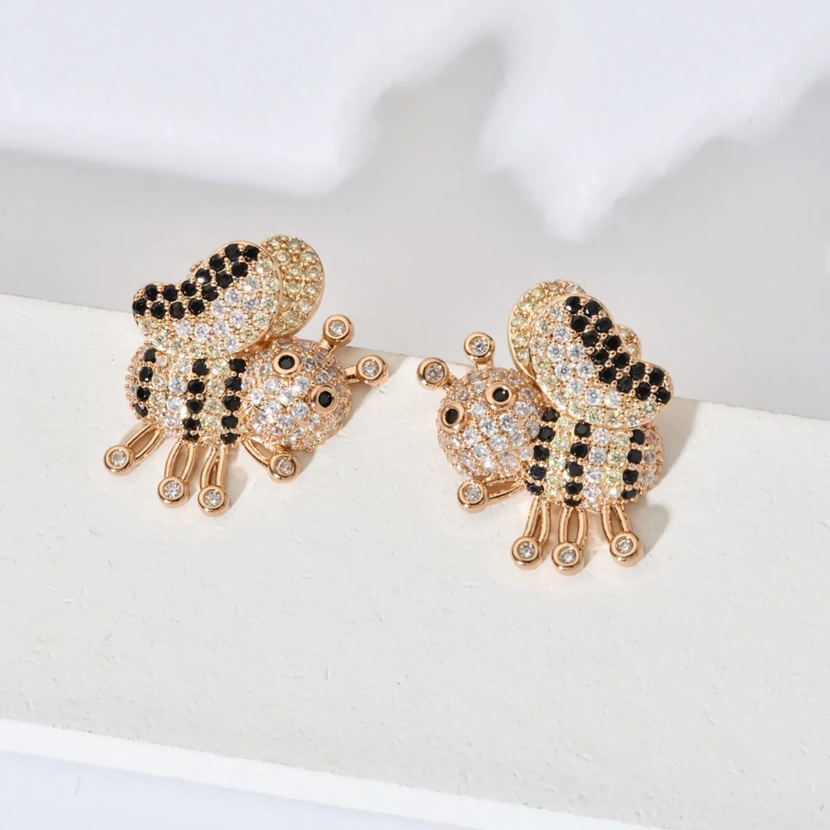 1 Pair Cute Bee Plating Inlay Copper Zircon 18k Gold Plated Ear Studs