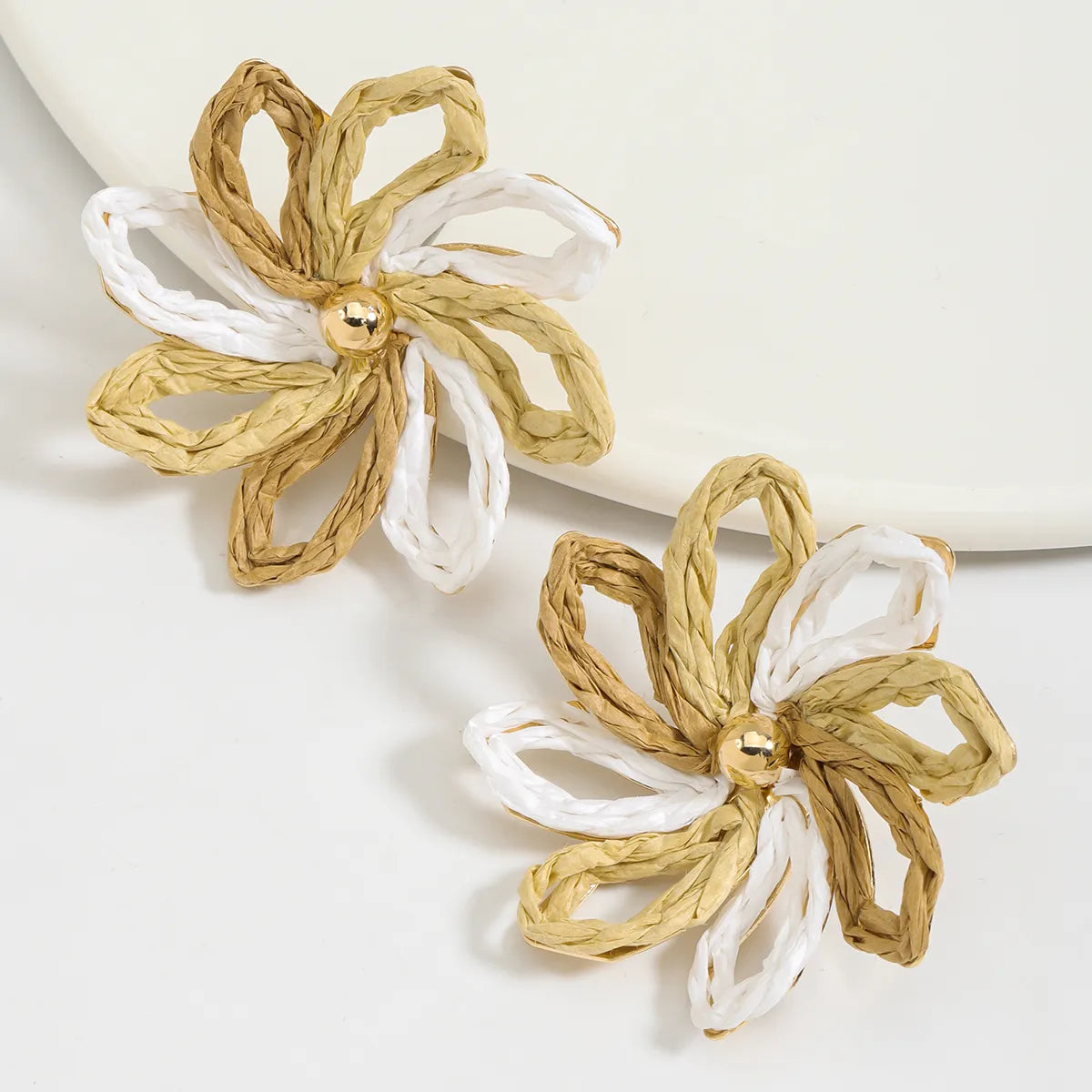 1 Pair Cute Bohemian Pastoral Flower Braid Raffia Zinc Alloy K Gold Plated Ear Studs