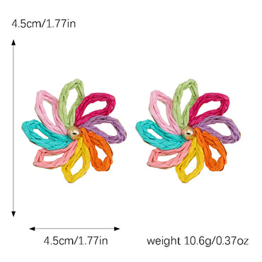 1 Pair Cute Bohemian Pastoral Flower Braid Raffia Zinc Alloy K Gold Plated Ear Studs