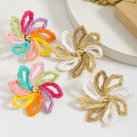 1 Pair Cute Bohemian Pastoral Flower Braid Raffia Zinc Alloy K Gold Plated Ear Studs