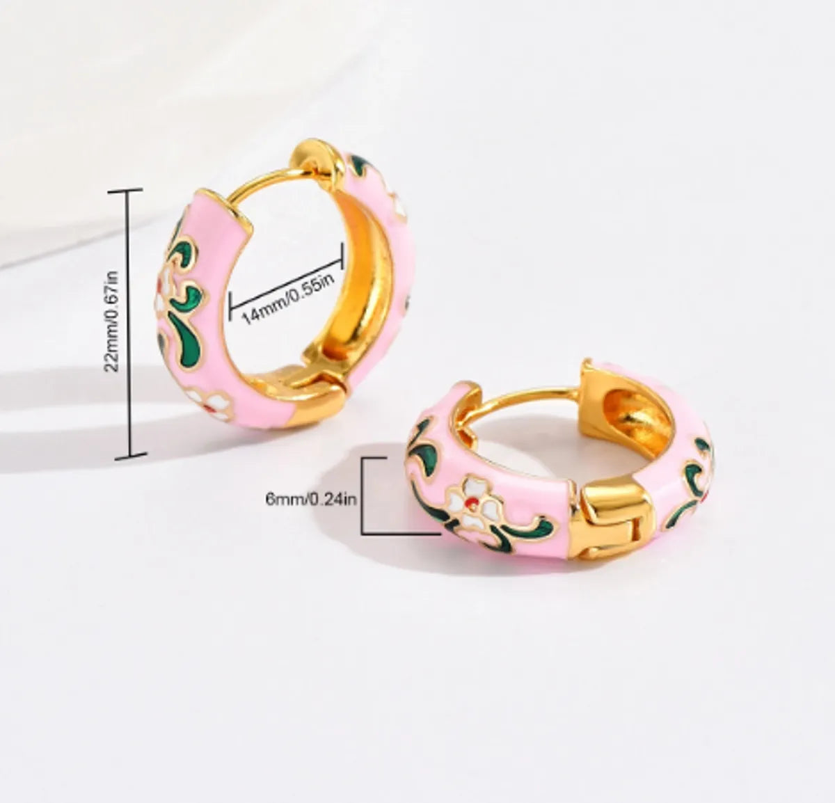 1 Pair Cute Bohemian Sweet Printing Flower Enamel Copper Hoop Earrings