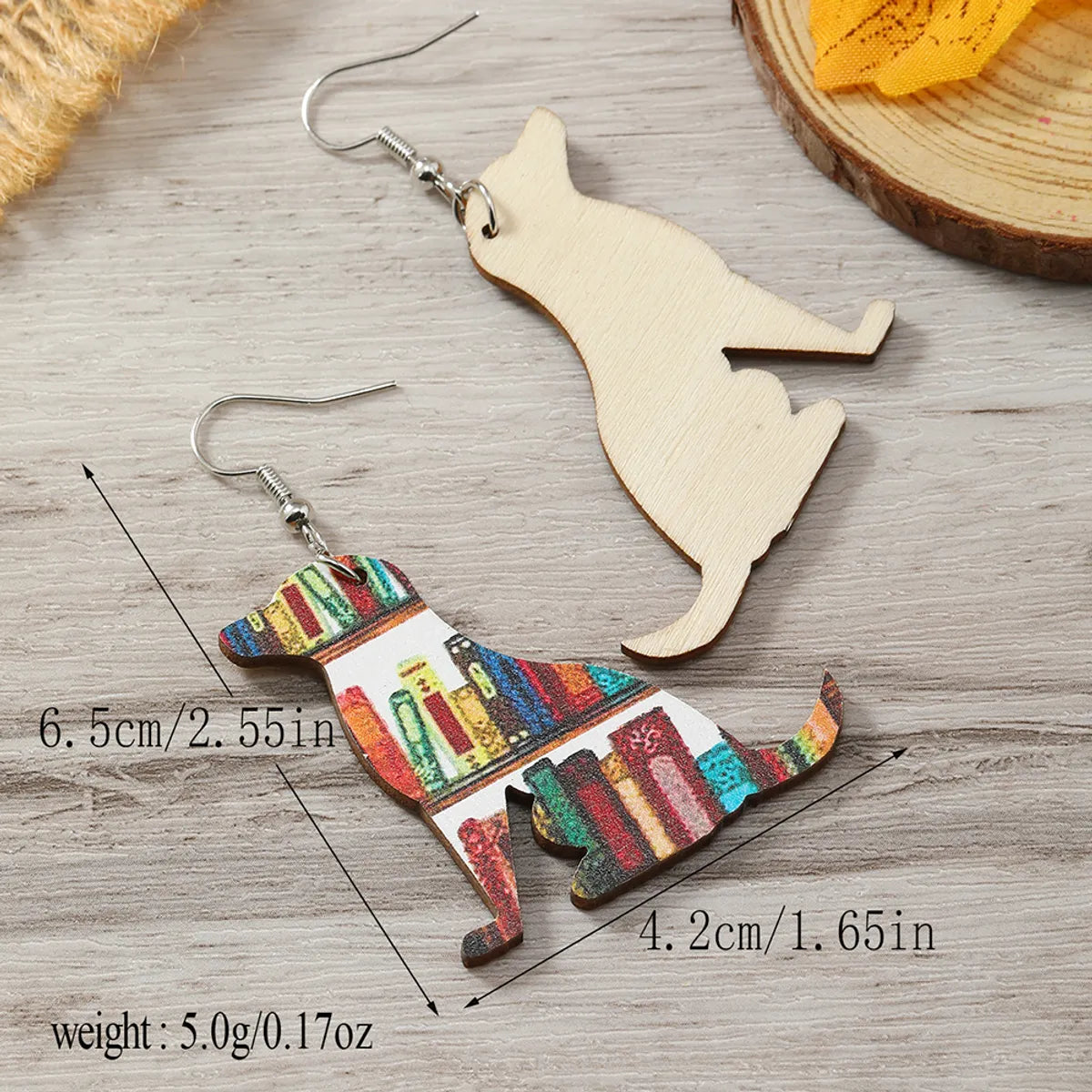 1 Pair Cute Book Animal Wood Silver Plated Drop Earrings