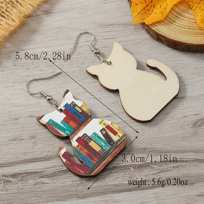 1 Pair Cute Book Animal Wood Silver Plated Drop Earrings