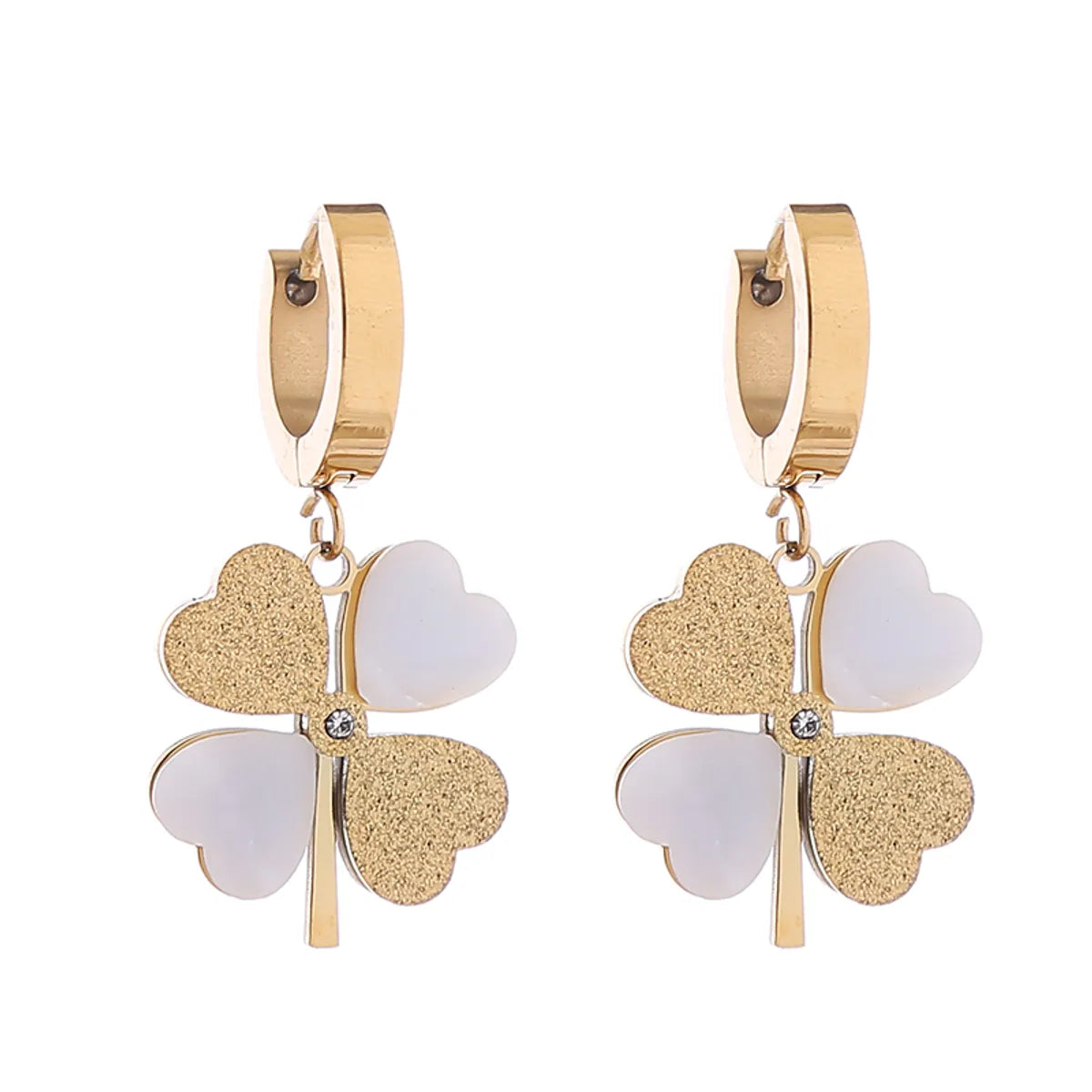 1 Pair Cute Bridal Four Leaf Clover Plating Carving Titanium Steel Gold Plated Earrings Ear Studs