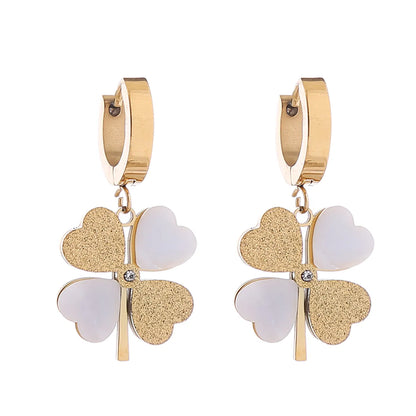 1 Pair Cute Bridal Four Leaf Clover Plating Carving Titanium Steel Gold Plated Earrings Ear Studs