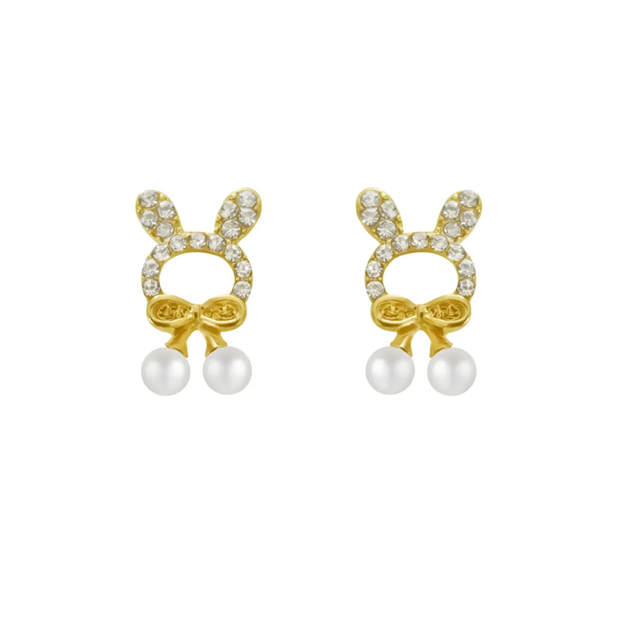 1 Pair Cute Bunny Ears Alloy Inlay Artificial Gemstones Women's Ear Studs