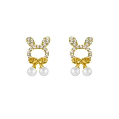 1 Pair Cute Bunny Ears Alloy Inlay Artificial Gemstones Women's Ear Studs