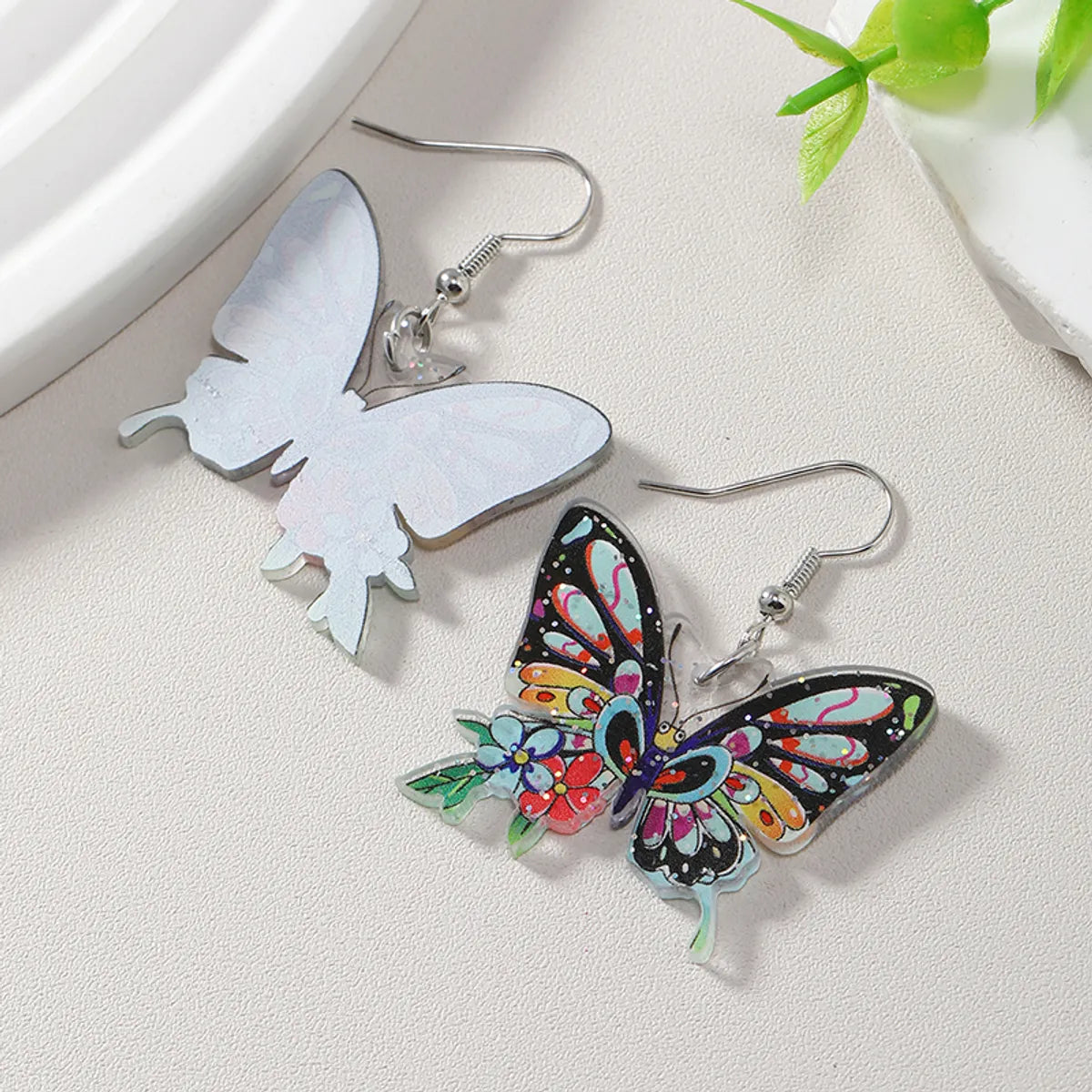 1 Pair Cute Butterfly Arylic Alloy Drop Earrings