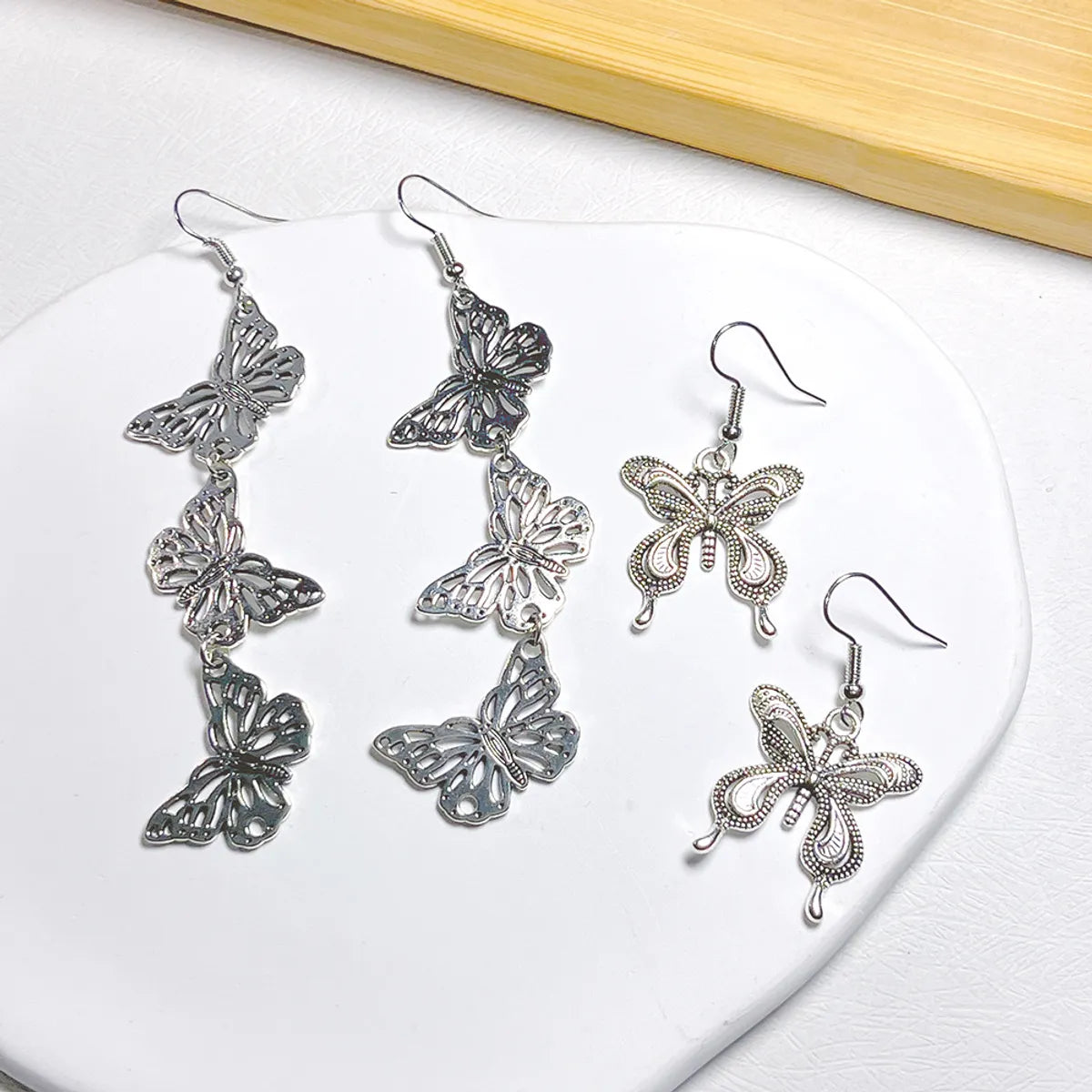 1 Pair Cute Butterfly Metal Drop Earrings