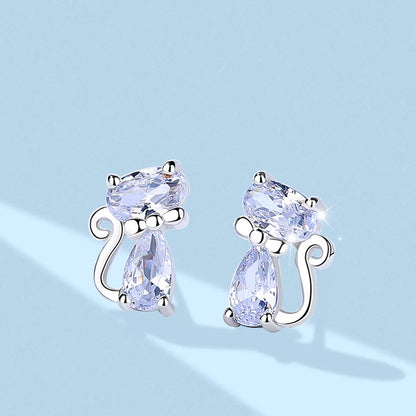 1 Pair Cute Cat Alloy Inlay Artificial Gemstones Women's Ear Studs