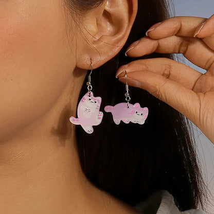 1 Pair Cute Cat Alloy Plastic Drop Earrings