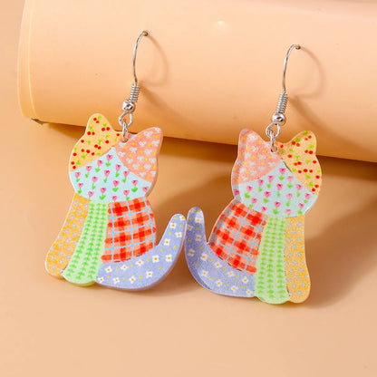 1 Pair Cute Cat Alloy Plastic Drop Earrings