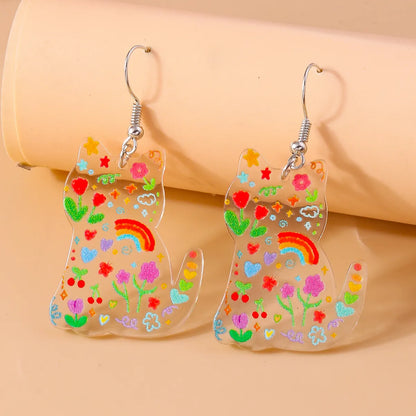 1 Pair Cute Cat Alloy Plastic Drop Earrings