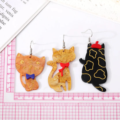 1 Pair Cute Cat Arylic Resin Drop Earrings