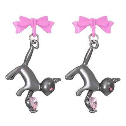 1 Pair Cute Cat Bow Knot Alloy Drop Earrings