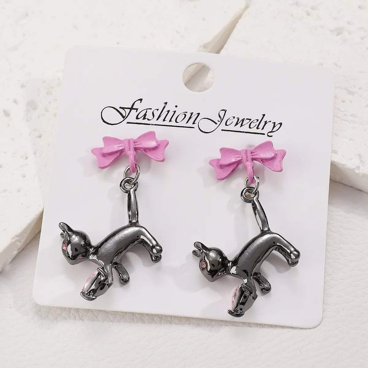 1 Pair Cute Cat Bow Knot Alloy Drop Earrings