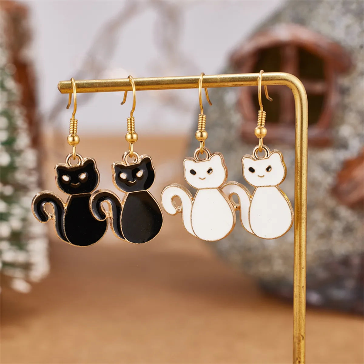 1 Pair Cute Cat Enamel 304 Stainless Steel 18K Gold Plated Drop Earrings