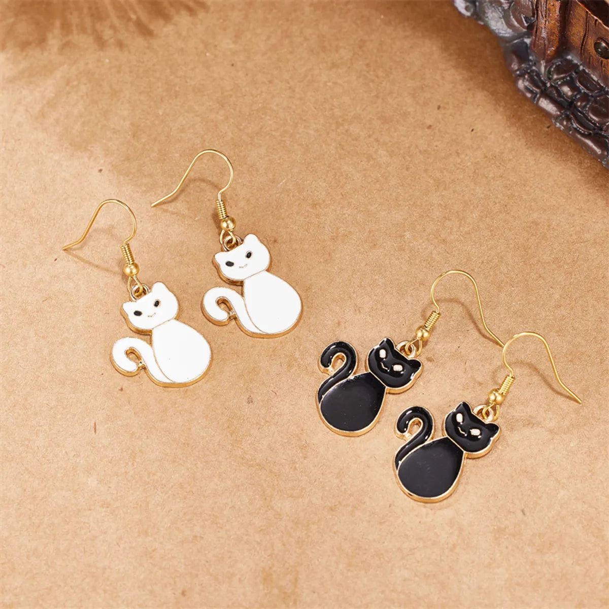 1 Pair Cute Cat Enamel 304 Stainless Steel 18K Gold Plated Drop Earrings