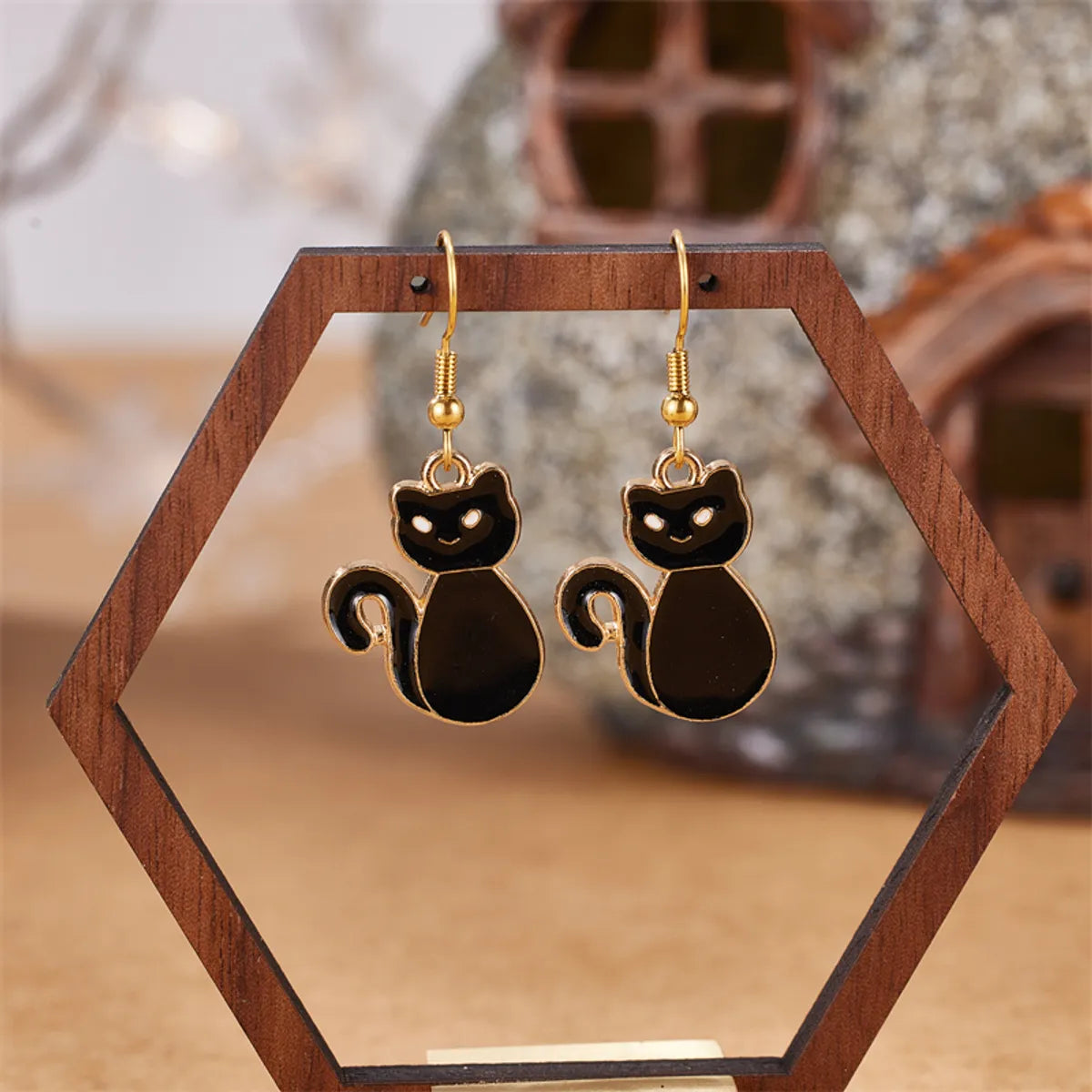 1 Pair Cute Cat Enamel 304 Stainless Steel 18K Gold Plated Drop Earrings