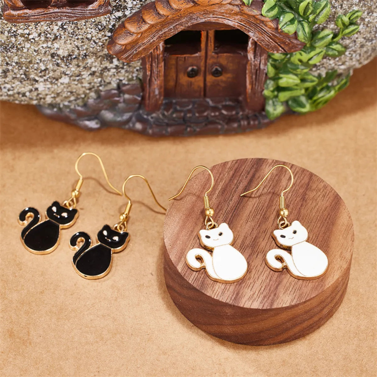 1 Pair Cute Cat Enamel 304 Stainless Steel 18K Gold Plated Drop Earrings