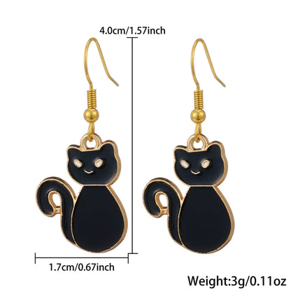 1 Pair Cute Cat Enamel 304 Stainless Steel 18K Gold Plated Drop Earrings