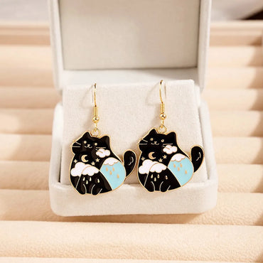 1 Pair Cute Cat Enamel Alloy Drop Earrings