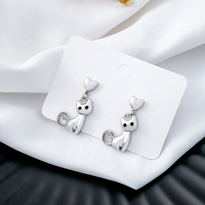 1 Pair Cute Cat Enamel Plating Alloy Drop Earrings