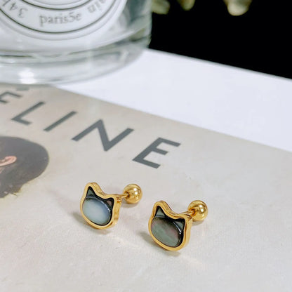 1 Pair Cute Cat Inlay Titanium Steel Shell Ear Studs