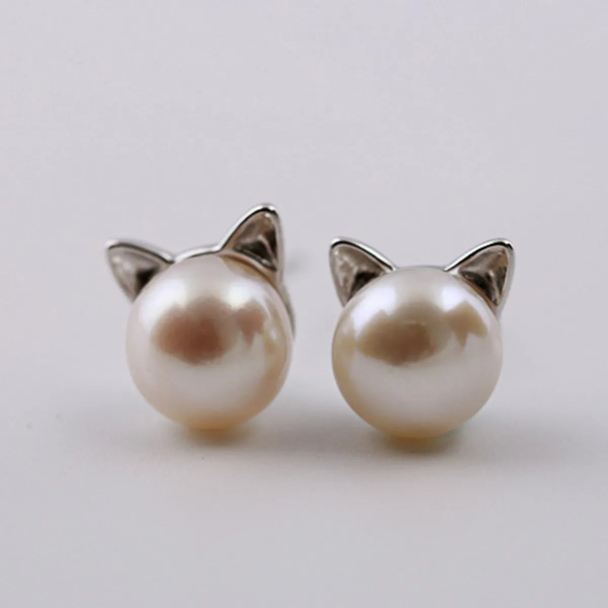 1 Pair Cute Cat Plating Sterling Silver Ear Studs