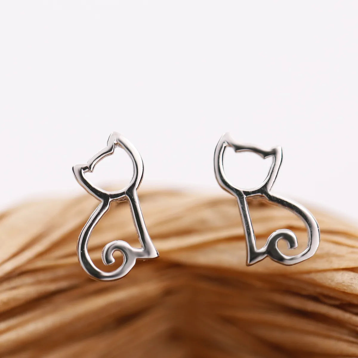 1 Pair Cute Cat Plating Sterling Silver Ear Studs