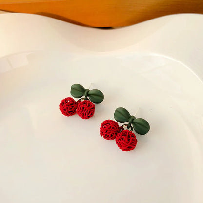 1 Pair Cute Cherry Stoving Varnish Alloy Ear Cuffs Ear Studs