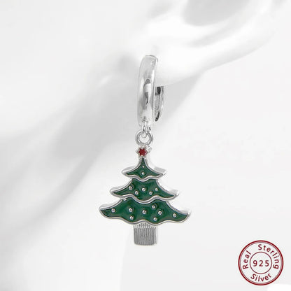 1 Pair Cute Christmas Basic Christmas Tree Plating Inlay Sterling Silver Zircon White Gold Plated Rhodium Plated Ear Studs