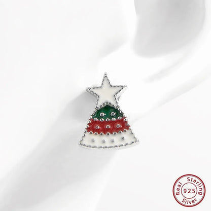 1 Pair Cute Christmas Basic Christmas Tree Plating Inlay Sterling Silver Zircon White Gold Plated Rhodium Plated Ear Studs