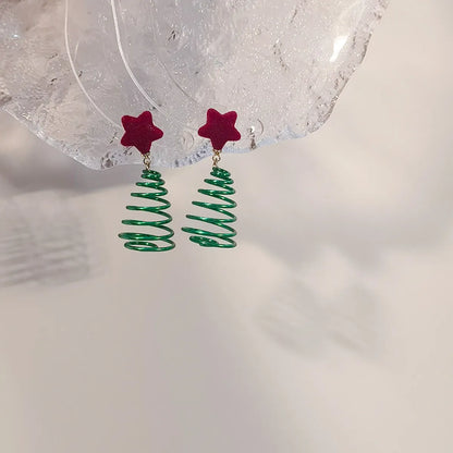 1 Pair Cute Christmas Christmas Tree Bow Knot Stoving Varnish Alloy Drop Earrings