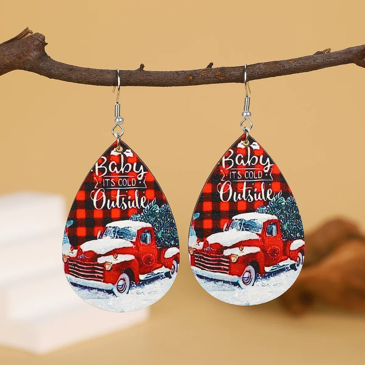 1 Pair Cute Christmas Hat Candy Snowman Wood Ear Hook