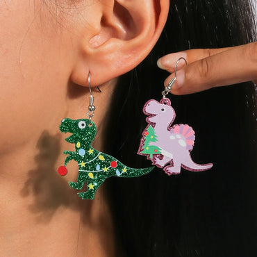 1 Pair Cute Christmas Hat Christmas Tree Dinosaur Zinc Alloy Drop Earrings