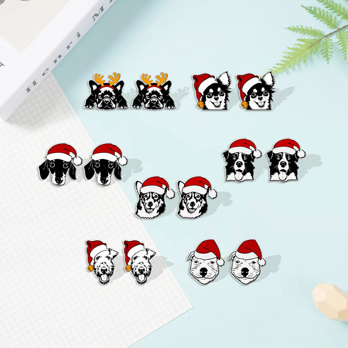 1 Pair Cute Christmas Hat Dog Cat Plastic Ear Studs