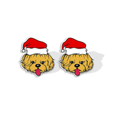 1 Pair Cute Christmas Hat Dog Cat Plastic Ear Studs