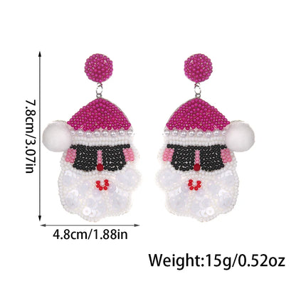 1 Pair Cute Christmas House Santa Claus Beaded Glass Drop Earrings