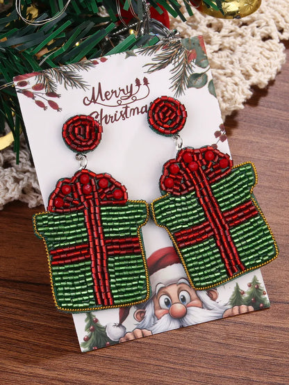 1 Pair Cute Christmas House Santa Claus Beaded Glass Drop Earrings