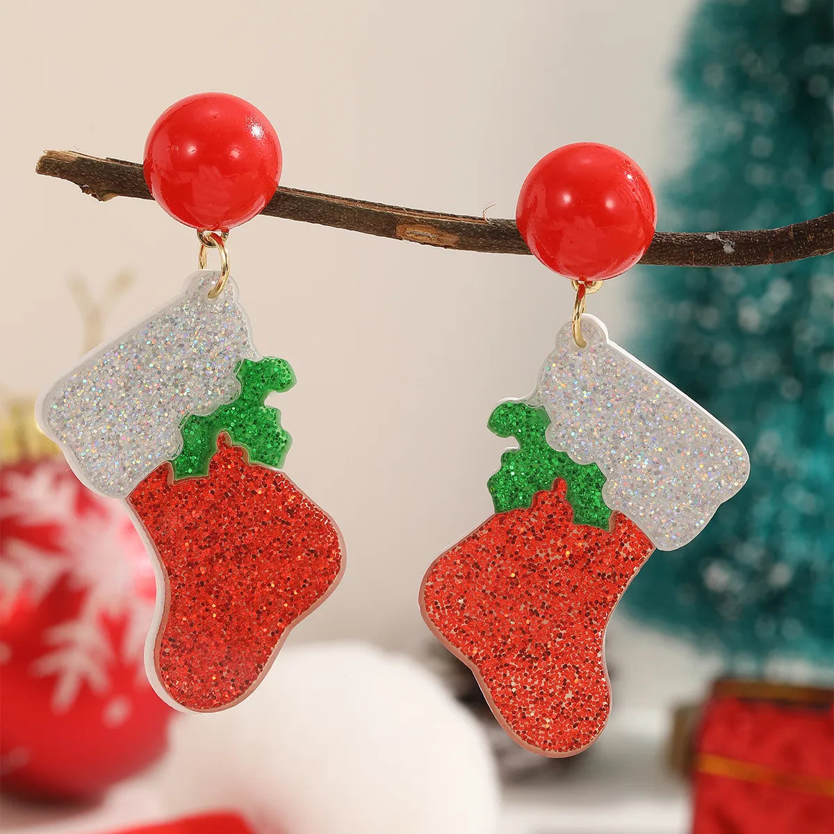 1 Pair Cute Christmas Socks Arylic Drop Earrings