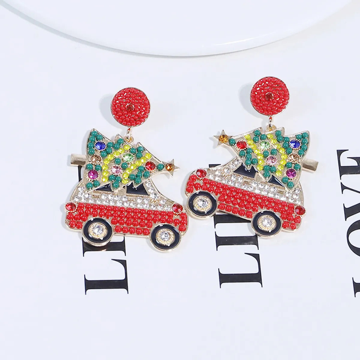 1 Pair Cute Christmas Tree Car Alloy Drop Earrings