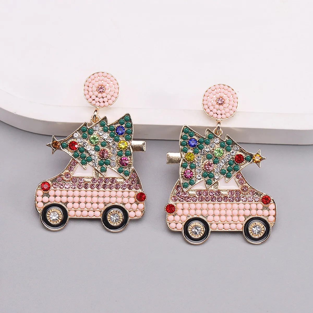 1 Pair Cute Christmas Tree Car Alloy Drop Earrings